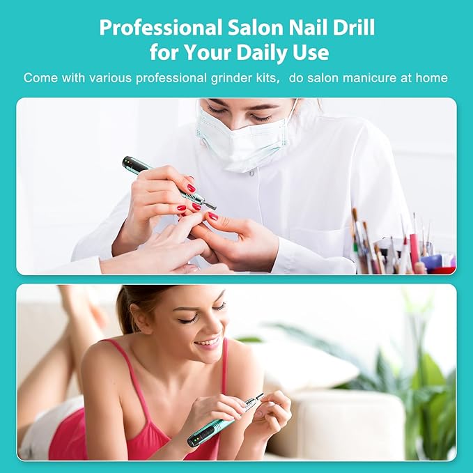 COSLUS C20 Cordless Nail Drill Electric File: Professional for Acrylic Gel Dip Powder Nails Portable Nail Drill Machine Kit for Manicure Pedicure Nail Set with Everything Rechargeable Lightweight Blue
