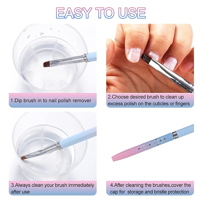 Nail Art Clean Up Brushes,Nail Brushes for Cleaning Polish Mistakes on the Cuticles, Acetone Resistant Nail Brush, Fingernail Cleaning Brushes for Nail Art and Designs (2 Pcs Round&Angled)