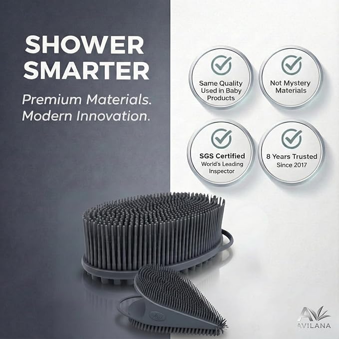 Avilana Premium Body Scrubber and Face Brush Set - Trusted Since 2017 - SGS Certified Silicone 2-in-1 Shower Kit, Dual Sided Gentle Exfoliating Loofah Alternative Sensitive Skin Women Men Gift