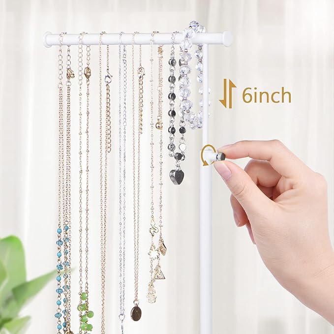 SRIWATANA Jewelry Organizer Stand, Extra Tall Jewelry Display Necklace Holder, Gift Idea (White)