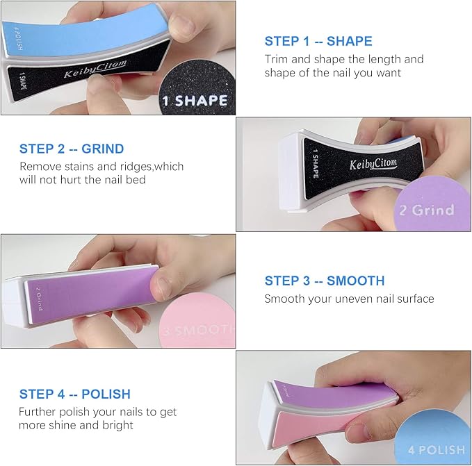 Nail Files and Buffers - Professional Nail Buffer Block for Shaping Polishing, New Natural Nail Polisher with 4 Sides for Nail Art Gel Suit for Home Salons Use (2 Pcs)