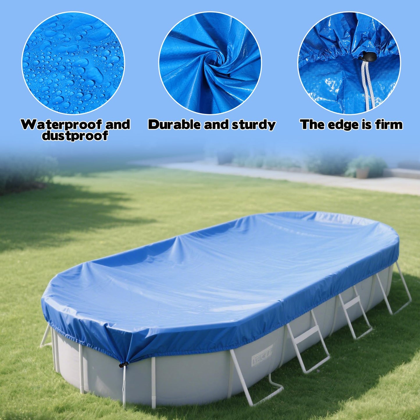 16x10 FT Oval Pool Cover for Above Ground Pools,Solar Oval Pool Cover Protector with Drawstring for Cold and UV Resistant,Dustproof -All-Weather Protection(Cover Size:19.1 x 11.2FT)