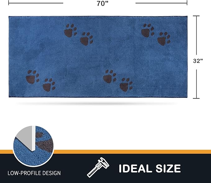 PURRUGS Dirt Trapping Door Mat 32" x 70", Non-Skid/Slip Machine Washable Microfiber Entrance Rug, Shoes Scraper, Dog Doormat, Super Absorbent Floor Mat for Muddy Wet Shoes and Paws, Blue