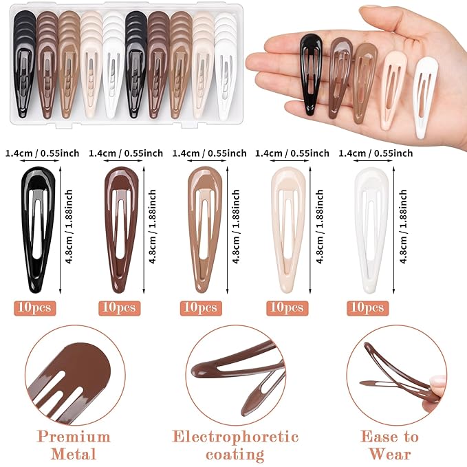 Gingbiss 50Pcs Snap Hair Clips for Women, 1.88 Inch Silicone Coating Classic Metal Hair Barrettes with Storage Case for Women Girls, No Slip Hair Accessories for Hair, 5 Assorted Colors