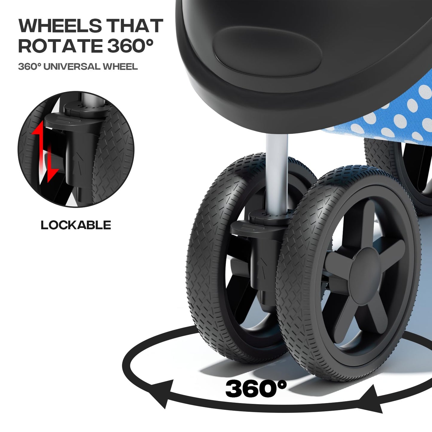 Pet Stroller for Small Dogs 10 lbs, Dog Stroller for Medium Dogs 30 lbs, Cat Strollers for 2 Cats, 3 Wheels Foldable Jogger Puppy Stroller with Storage Basket and Cup Holder, Blue Polka Dots