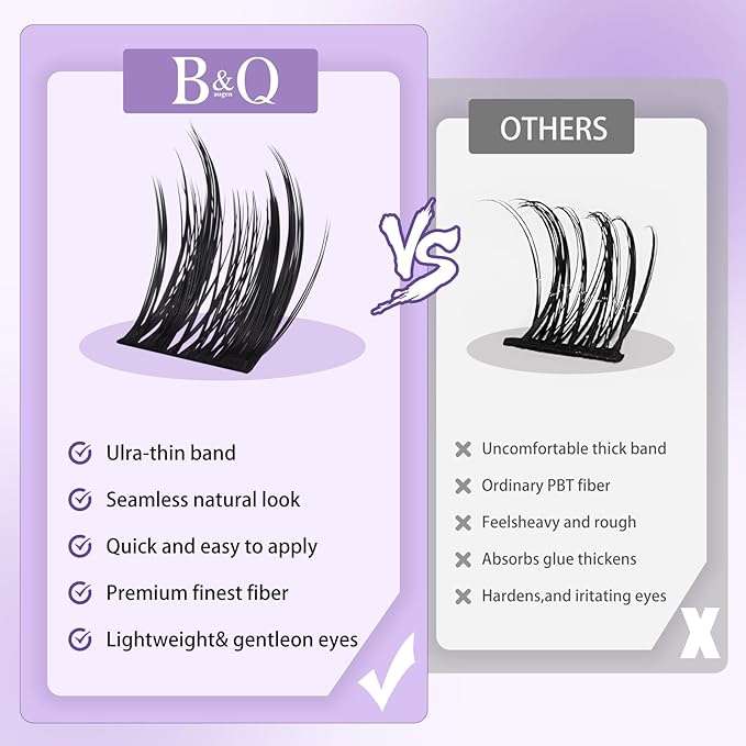 B&Q Wispy Lash Clusters Full B52,Eyelash Clusters 156PCS Comfortable band Cluster Eyelash Extensions,8-18mm Volume Individual Lashes Lightweight D Curl Lash Clusters Soft Eyelashes Natural Look(B52)