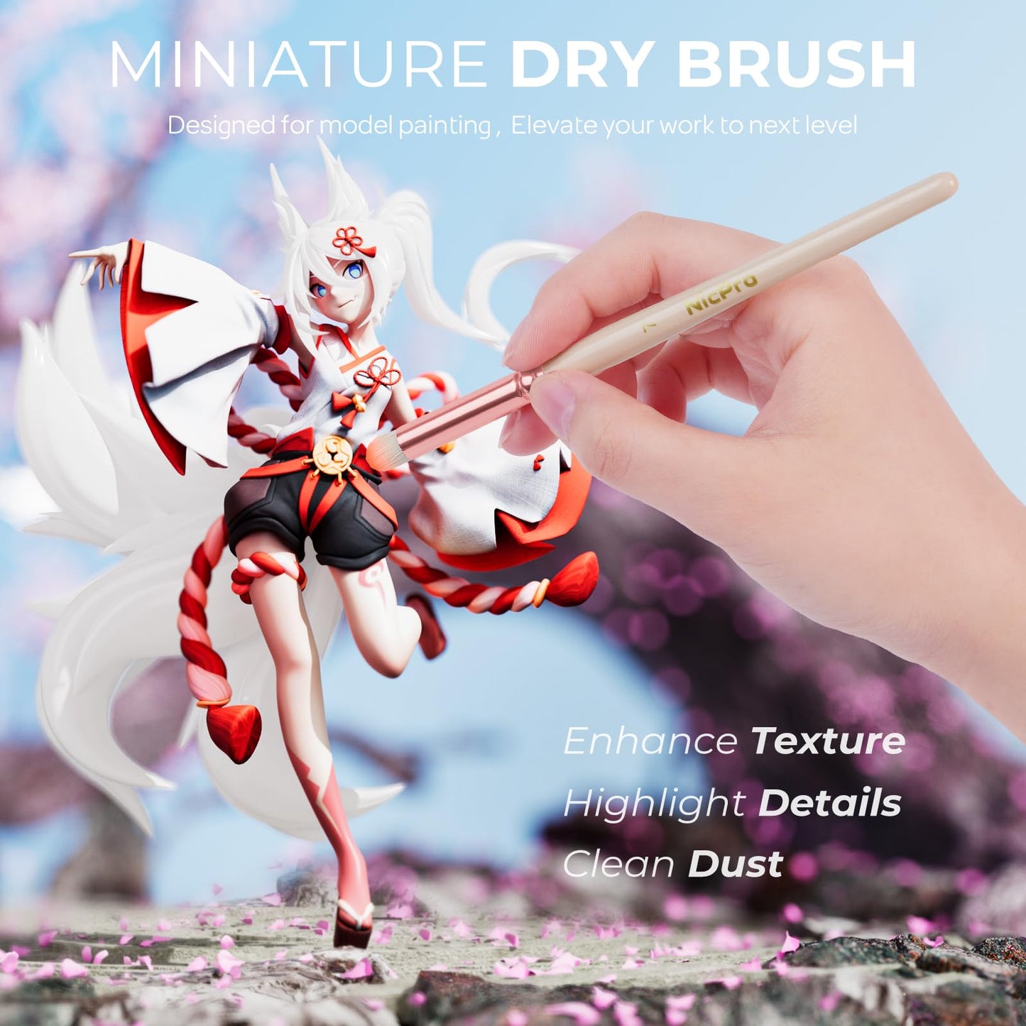 Nicpro 21PCS Fine Detail Paint Brush Drybrush Set, Aesthetic Pastel Fine Tip Miniature Paint Brushes for Acrylic Oil Watercolor, Crafts, 40K Models, Miniatures, Rock Painting, Paint by Numbers