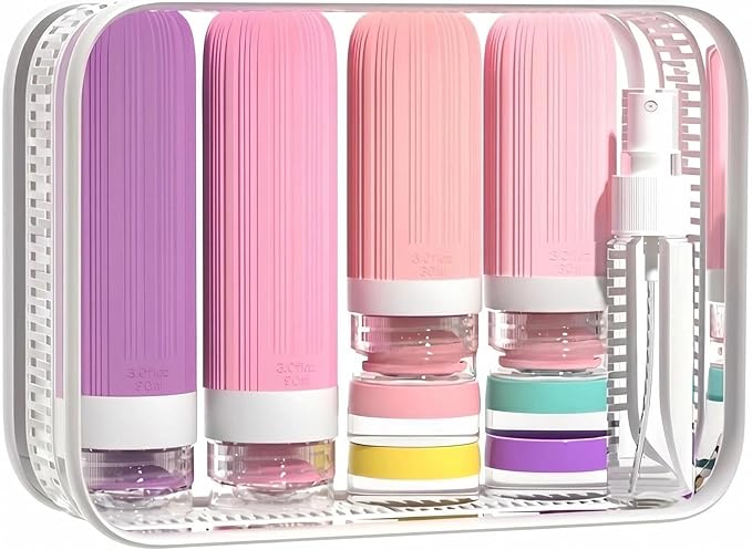 Vitog 16 Pack Travel Bottles for Toiletries, TSA Approved Leak Proof Silicone Squeezable Travel Containers for Toiletries, Refillable Travel Accessories for Conditioner, Shampoo, Lotion & Body Wash