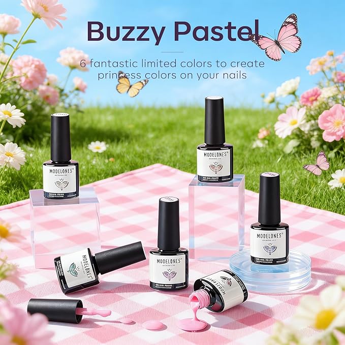 modelones Gel Nail Polish Set, 6 Colors 2026 Spring Summer Pastel Gel Polish Set with Nail Art Liner Brush Soft Pink White Light Purple Blue Green Nude Painting Nail Polish Kit Mothersday DIY Gift