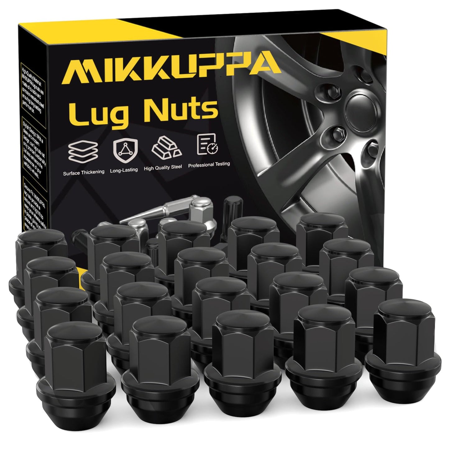 MIKKUPPA M14x1.5 OEM Lug Nuts, Replacement for 2015-2024 Ford Mustang Edge, 2020-2023 Explorer, 2022-2023 Maverick, 20 PCS Black Tire Nuts for Factory Style Wheels
