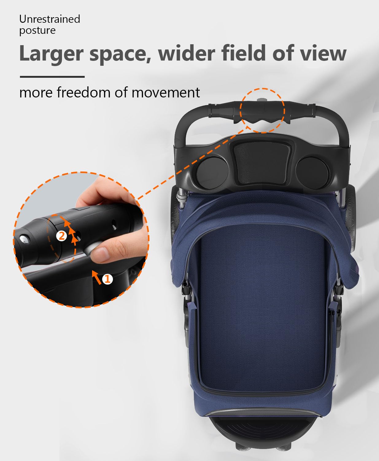 OS MOTOR Pet Stroller with 3 Wheels for Small/Medium Pets, Portable Travel Foldable Carrier Jogger for Dog Cat Puppy Kitty, Rear Wheel Breaks, Storage Basket, Visible Mesh Weather Cover (Navy Blue)