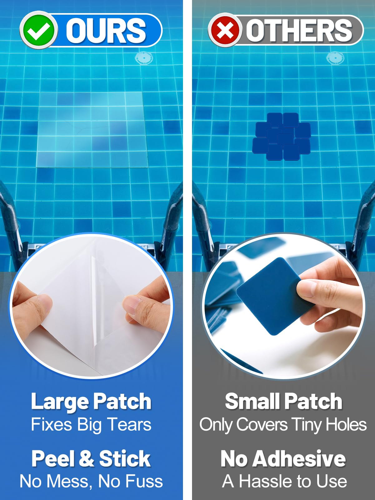 Aulock 2.8ft x 2ft Large Clear Pool Liner Repair Patch - Self-Adhesive Vinyl Patch Kit for In-Ground or Above Ground Pools Inflatable Swimming Pools, Clear