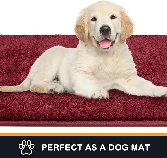 PURRUGS Dirt Trapping Door Mat 24" x 59", Non-Slip Machine Washable Entryway Rug, Dog Doormat, Indoor Front Door Mat, Super Absorbent Entry Rug for Muddy Shoes & Paws, Burgundy Red