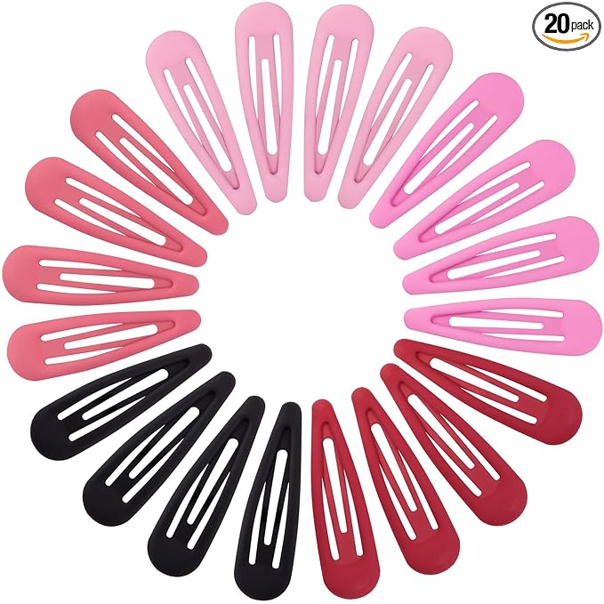 Small Hair Barrettes For Women No Slip Metal Snap Clips For Thin And Fine Hair,Matte Black Red Pink,20 PCS,1.97 x 0.5 Inch.