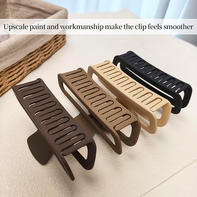 5 Inch Large Hair Claw Clips, No Slip Matte Square XL Hair Clips for Thick Long Curly Hair, Women's Big Rectangle Strong Clips, 4 Pack