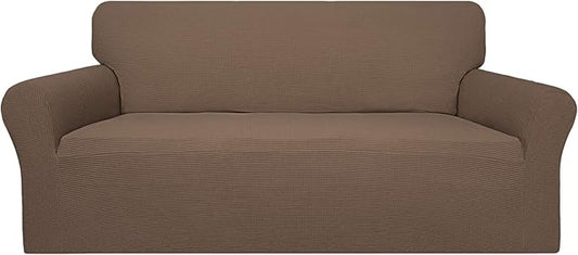 Easy-Going 100% Waterproof Couch Cover, Dual Waterproof Sofa Cover, Stretch Jacquard Sofa Slipcover, Leakproof Furniture Protector for Kids, Pets, Dog and Cat (Oversized Sofa, Brown)