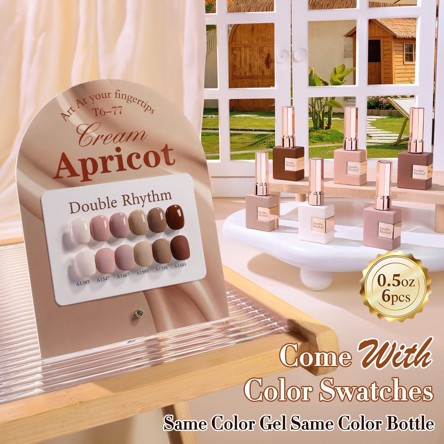 Double Rhythm 6 Pcs 15 ML Gel Polish Set Same Color Same Bottle Soak Off Gel Polish Kit Nail Art Manicure Salon DIY at Home for Women (Peach Nude Cream Taupe Tan Brown-T6-77)