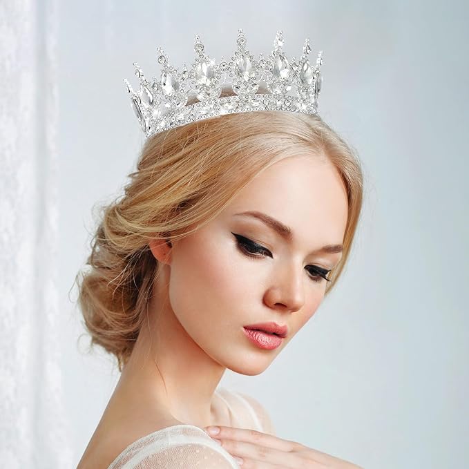 YOUlDIANZI Queen Crown Rhinestone Wedding Crowns and Tiaras for Women Costume Party Hair Accessories Princess BirthdayCrown Crystal BridalCrown (Silver White Crowns)