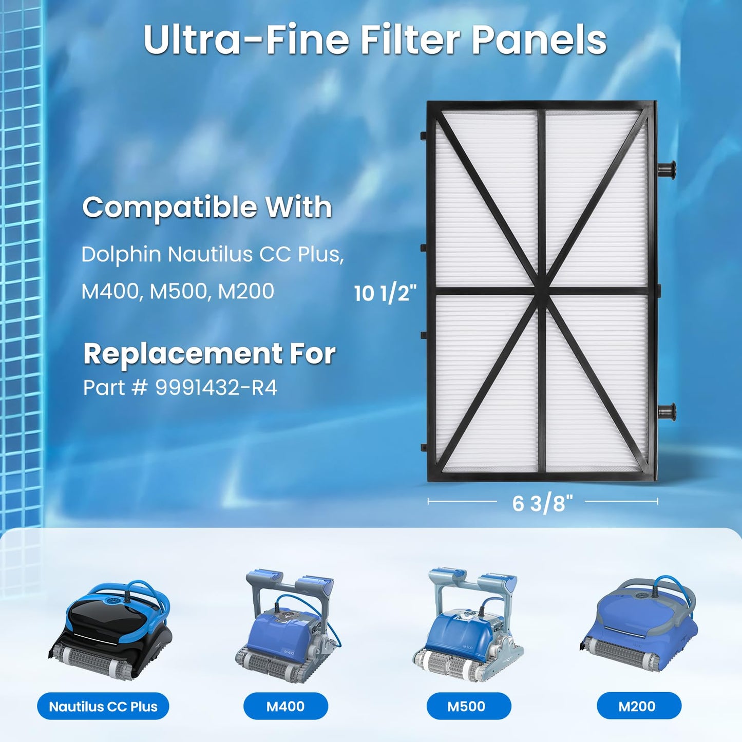 Future Way 4 Pack Ultra Fine Cartridge Filter Panels Compatible with Dolphin Nautilus CC Plus and M400/M500 Robotic Pool Cleaner Filters, Replace #9991432-R4