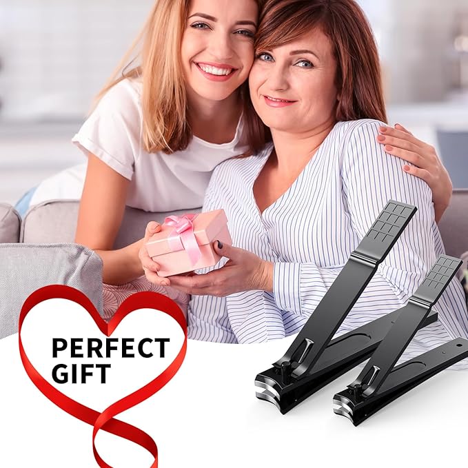 Derlaier Nail Clippers Set - Toenail Clippers & Fingernail Clipper Combo, Dual-Size Stainless Steel Nail Cutters for Home/Travel, Anti-Slip Grip, Ingrown Nail Care Tool (Black-Large/Large)