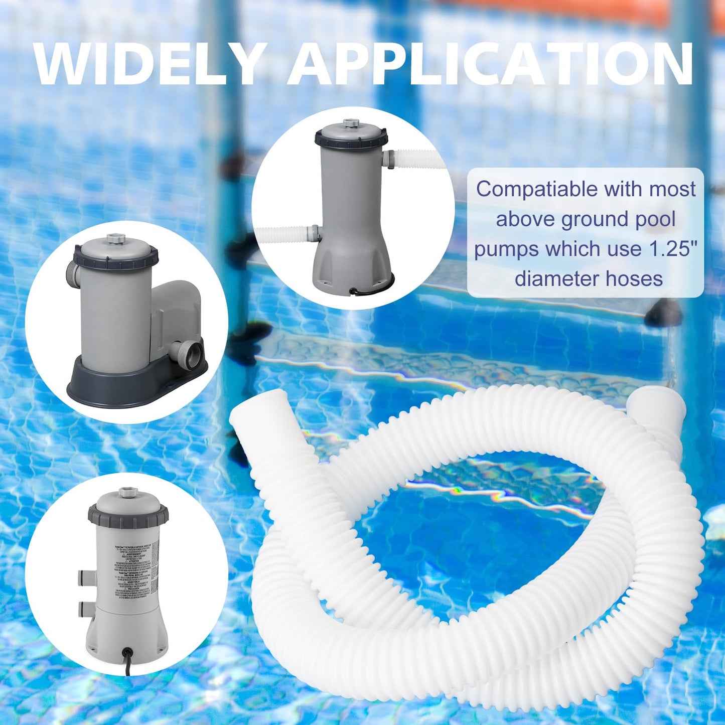 JEKIVEY Pool Hose for Above Ground Pools, 3 Packs 1.25" Diameter Pool Pump Replacement Hose 41 Inches Length Swimming Pool Hose with 6 Pcs Hose Clamps