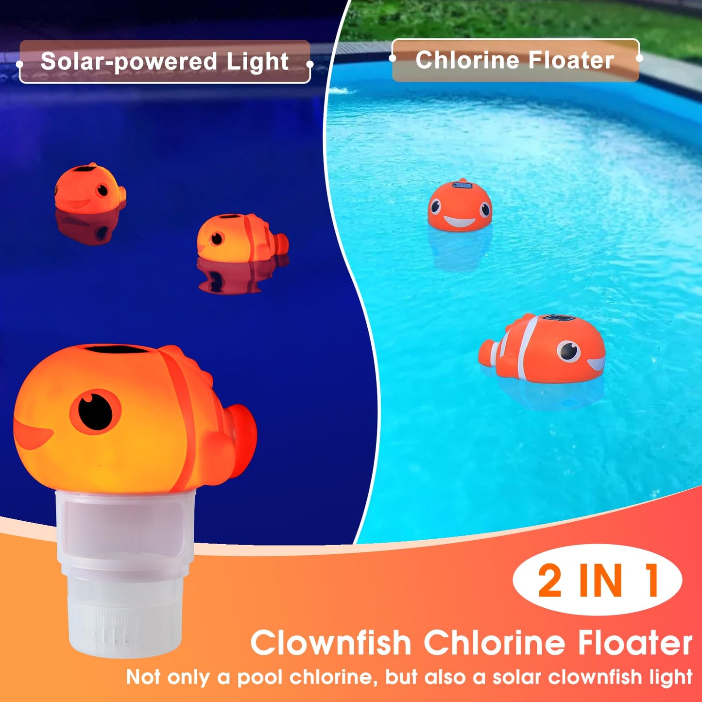 Covfirst Pool Chlorine Floater, Solar Floating Pool Chlorine Dispenser with Light, Adjustable Release, Large Size Spa Chemical Dispenser for 3 inch Tabs, Easy Opening Chlorines Floater for Hot Tub