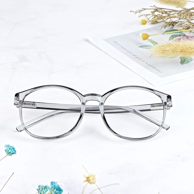 LifeArt Round Blue Light Blocking Glasses, Computer Glasses, Gaming Glasses, TV Glasses for Women Men (Clear Gray, 0.50 Magnification)
