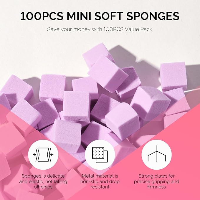 MelodySusie 100Pcs Soft Nail Sponges for Ombre, Nail Art Sponges With Grabbing Pen, Blooming Nails, Gradient Nail, Manicure Nail Art Tools, Professional Accessories for Home and Salon Use, Purple