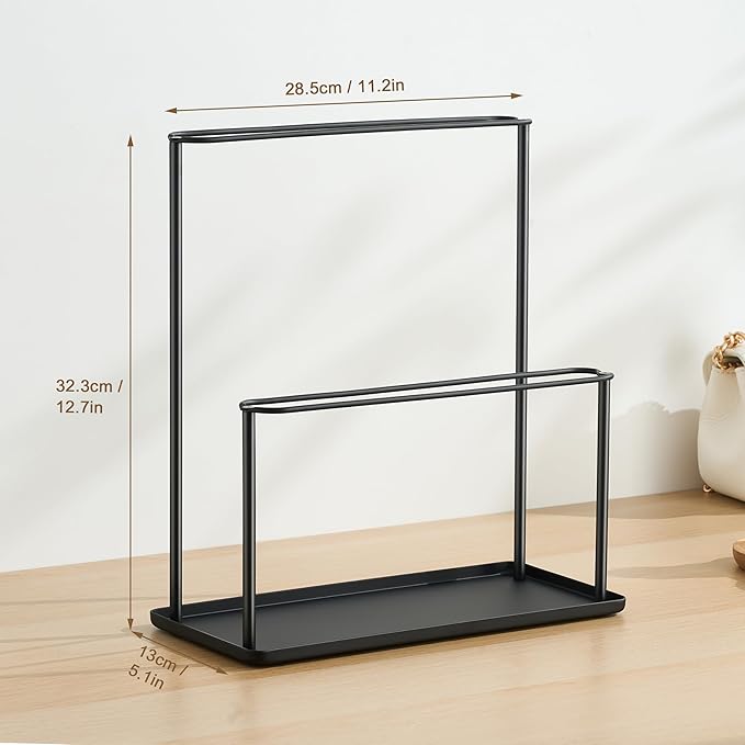 Headband Holder Organizer Metal 2-Tier with Tray: Hair Accessories Display Stand Storage Hairband Rack Necklace Stand Home Bedroom for Girls Women, Black