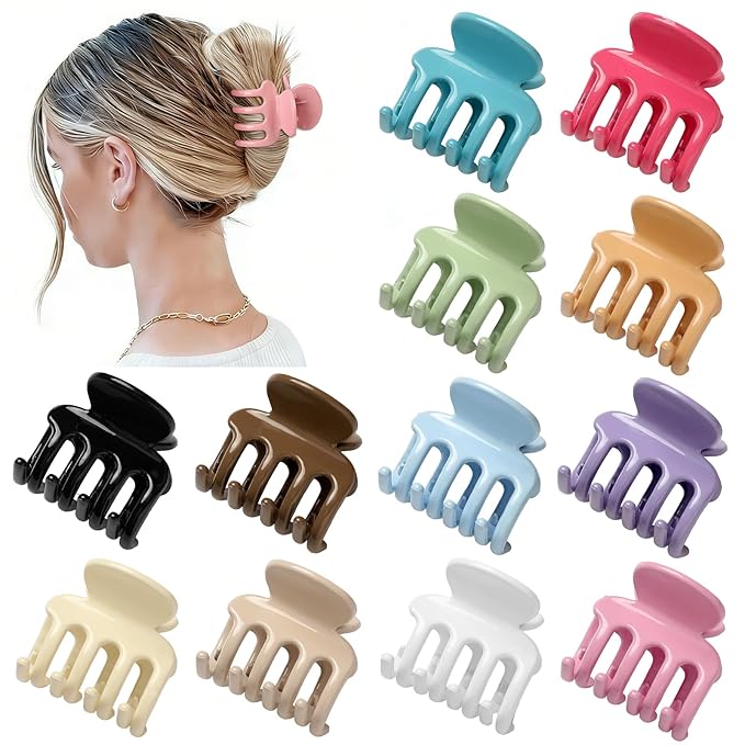 12Pcs Hair Clips for Women 1.8 Inch Small Claw Clips for Thin Hair Medium Hair Claw Clips for Thick Hair Accessories for Women Girls (Gloss Colorful)