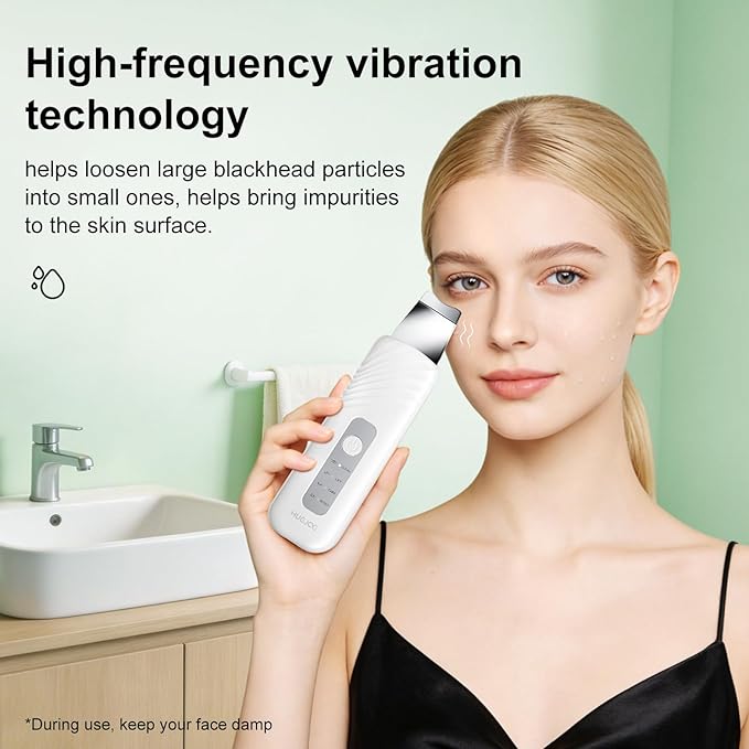 Blackhead Remover Tools, Face Scrubber Skin Spatula for Facial Cleansing, 4 Modes Pore Cleaner with 304 Stainless Steel Blade, Type-C Rechargeable, Silicone Face Brush, 4 Needles, PP Box