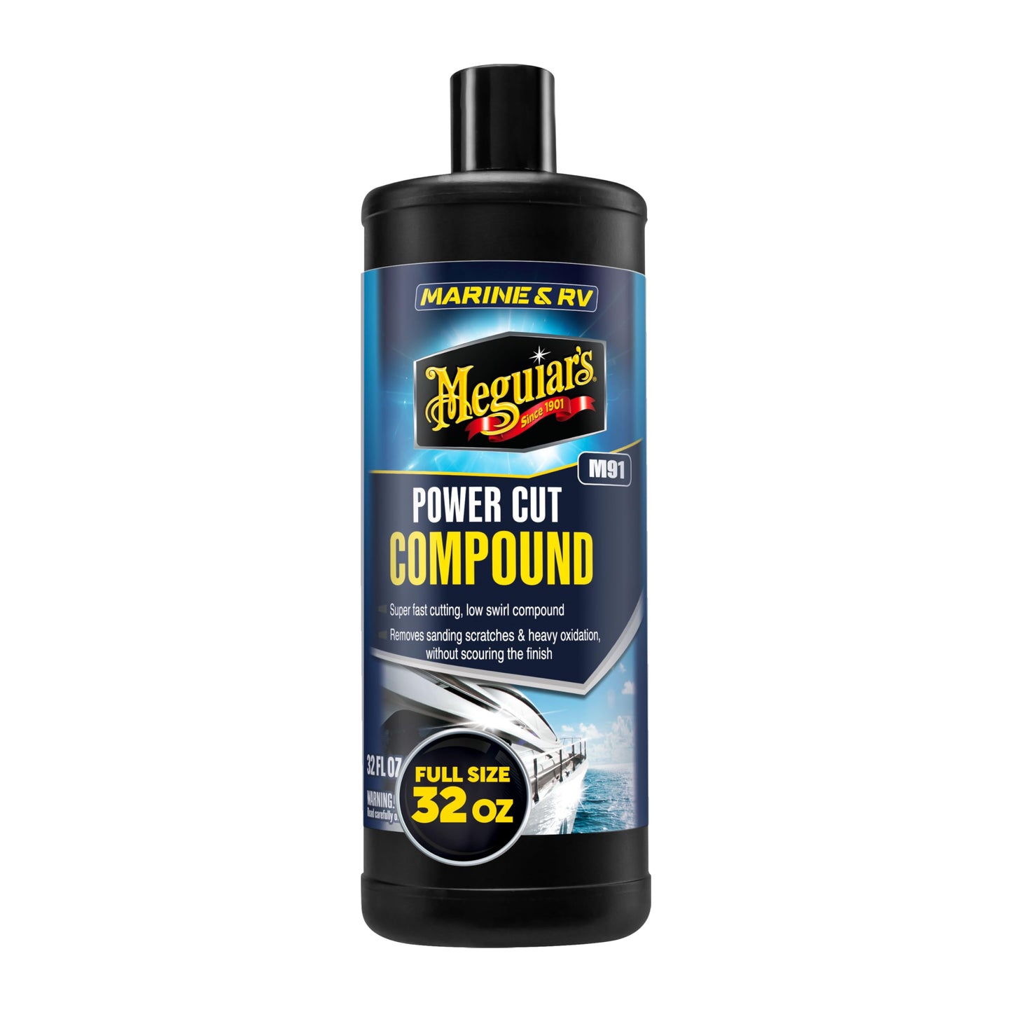 Meguiar's Marine/RV Power Cut Compound M9132, Low-Swirl RV and Marine Buffing Compound Removes Scratches and Oxidation Without Scouring, Fast-Cutting Formulation for Fiberglass and Gel Coats, 32 Oz