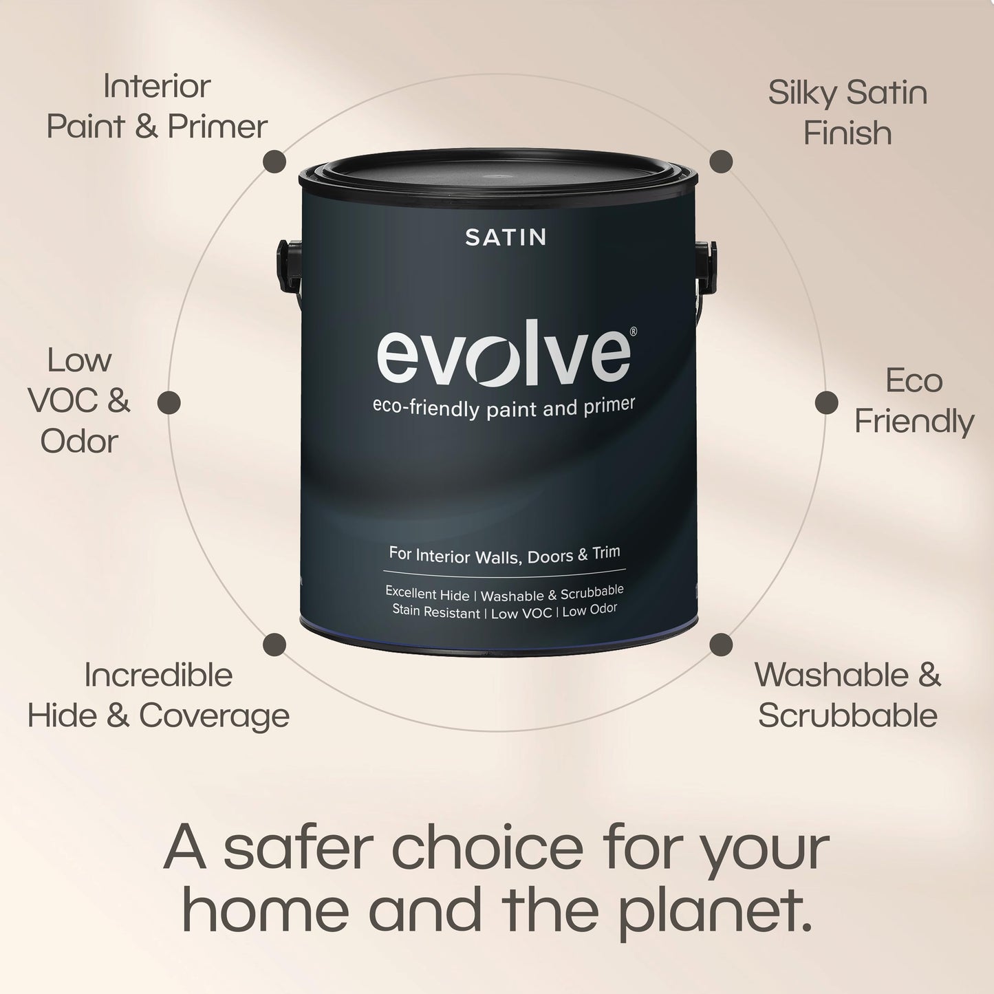EVOLVE Interior Paint & Primer, Satin (Burlap Brown), 1 Gallon – Available in 50+ Colors, One-Coat Coverage, Excellent Hide, Low VOC, Low Odor, Washable Interior Paint