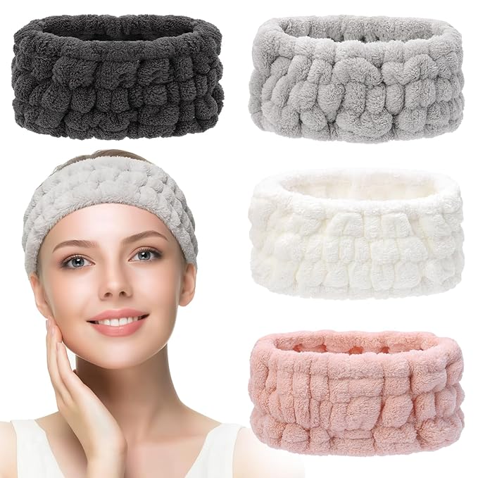 4 Pieces Spa Headband for Women Skincare Headband Makeup Headbands for Washing Face Spa Shower Gifts(Milky-White, Grey, Pink, Dark Grey)