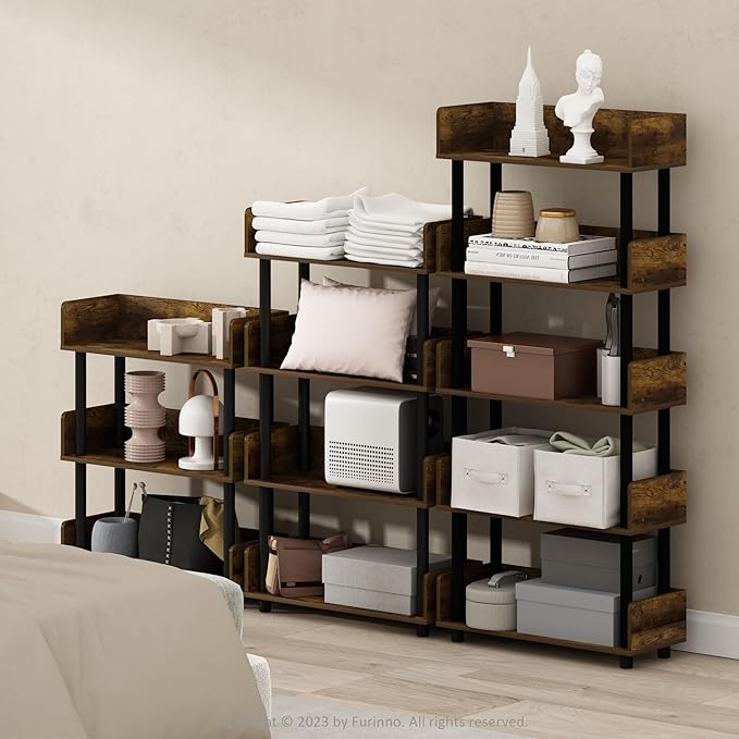 Furinno TURN-N-TUBE Display Shelf, 3-Tier Storage Shelves with Side Panels, Open Shelves Book Shelf with Rounded Corner Top Edges, for Organization and Storage, Living Room, Home Office, Amber Pine