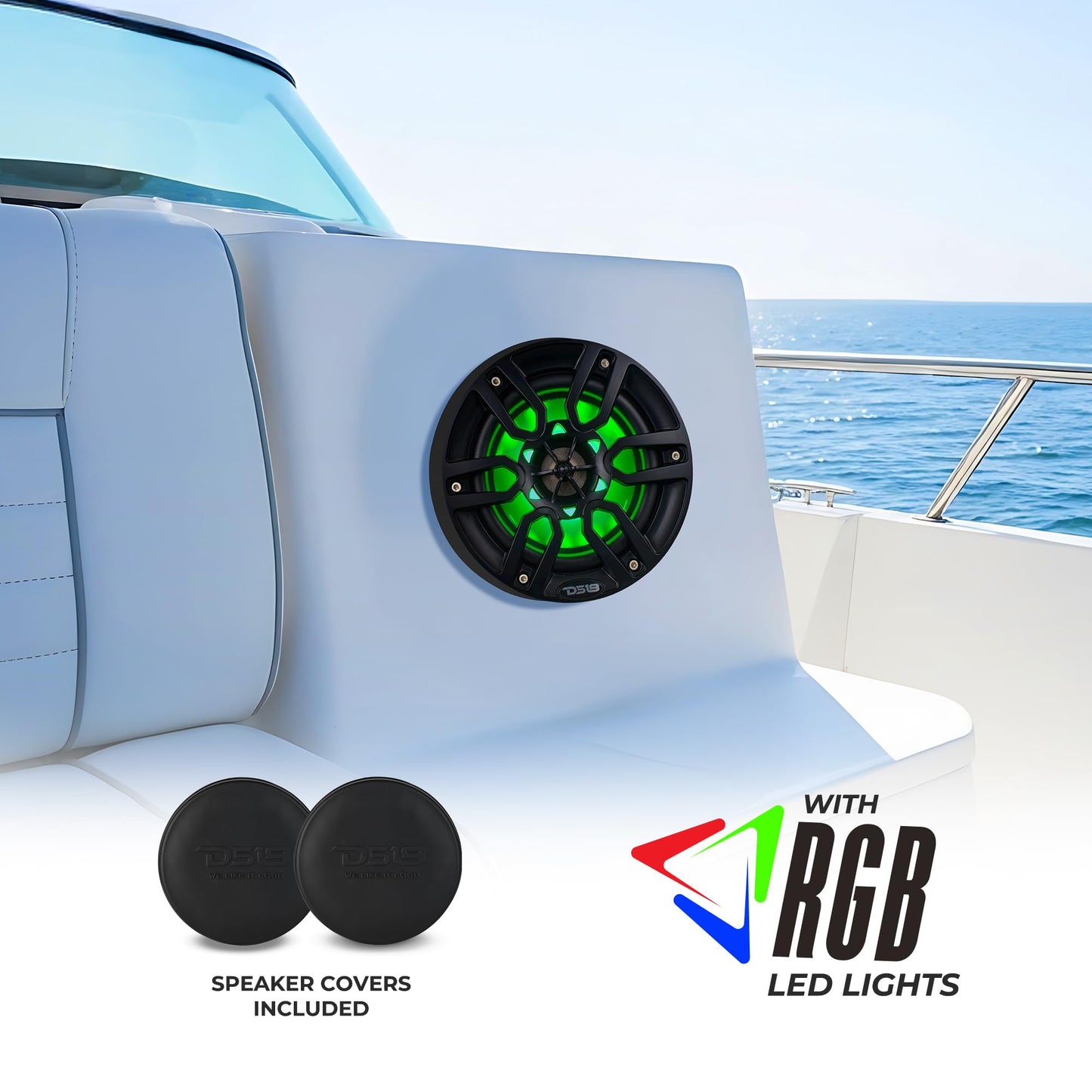 DS18 HYDRO NXL-6 - High End Coaxial Speaker Pair - 2-Way Marine Speaker w/Integrated RGB Lights - 300 Watt - 100% UV Stable - Water Resistant Speakers - 6.5 Inches, Black
