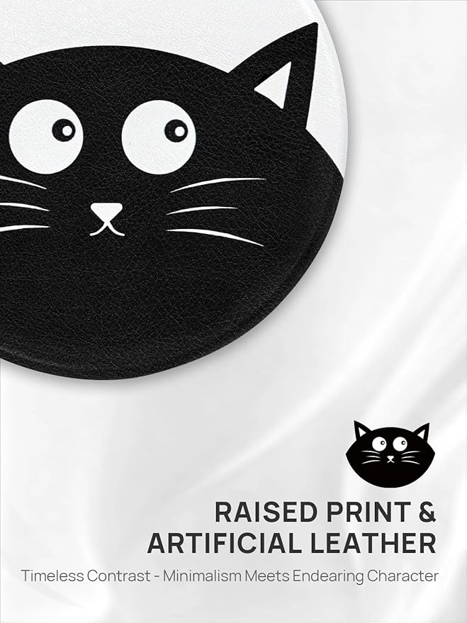 OMIRO 1X/10X Compact Magnifying Mirror, Unique Painting Pocket Mirror with Classical PU Leather (Round, Black Cat)