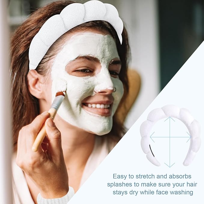 6Pcs Spa Set, Terry Cloth Headbands & Wrist Washbands for Face Washing