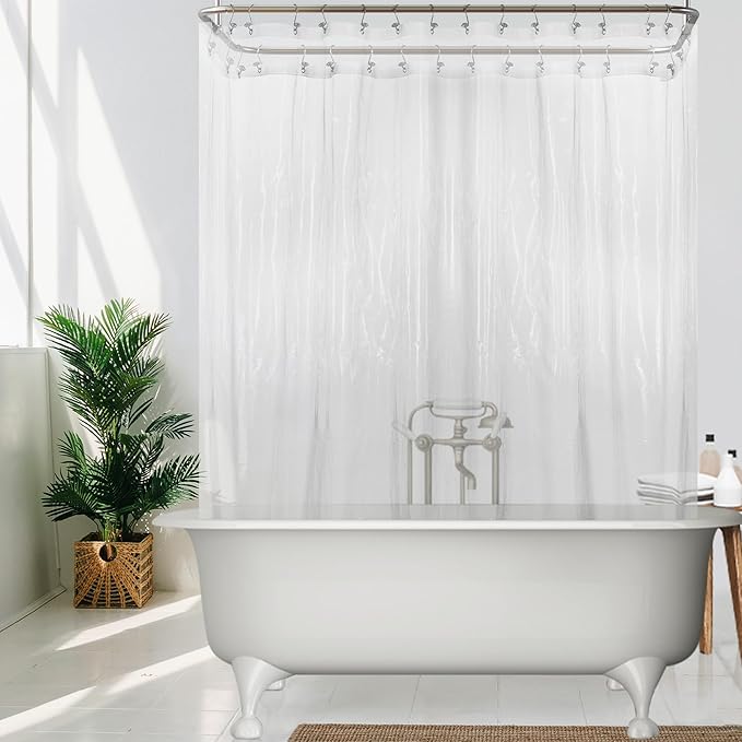 Mrs Awesome Clawfoot Tub Shower Curtain or Liner with 12 Magnets - Free 36 Hooks Included, Waterproof PEVA, 180" x 60", Clear