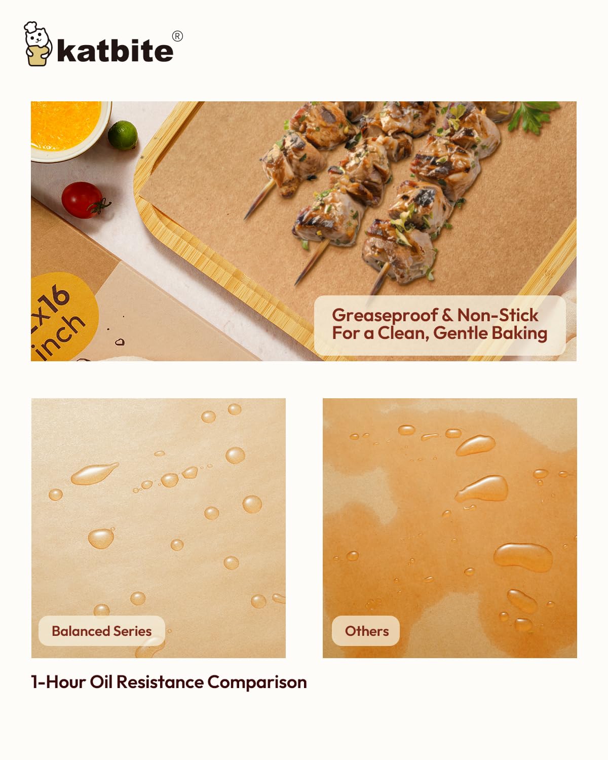 Katbite 220 Pcs Parchment Paper Sheets, 12x16 Inches Unbleached Baking Paper Non-Stick for Gently Baking, Pre-cut Parchment Paper Suitable for Baking, Cooking,Air Fryer [Balanced Series]