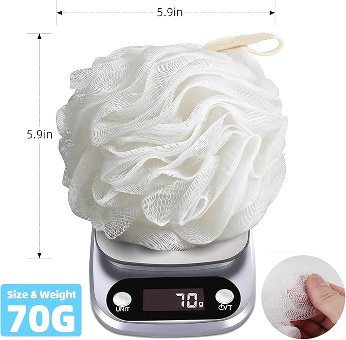 Chuya Bath Sponges Loofahs 70g Large Size White 4 Pack,Shower Sponge Exfoliating Cleaning Bath Loofa Body Scrubber Balls for Women Men Children Washing