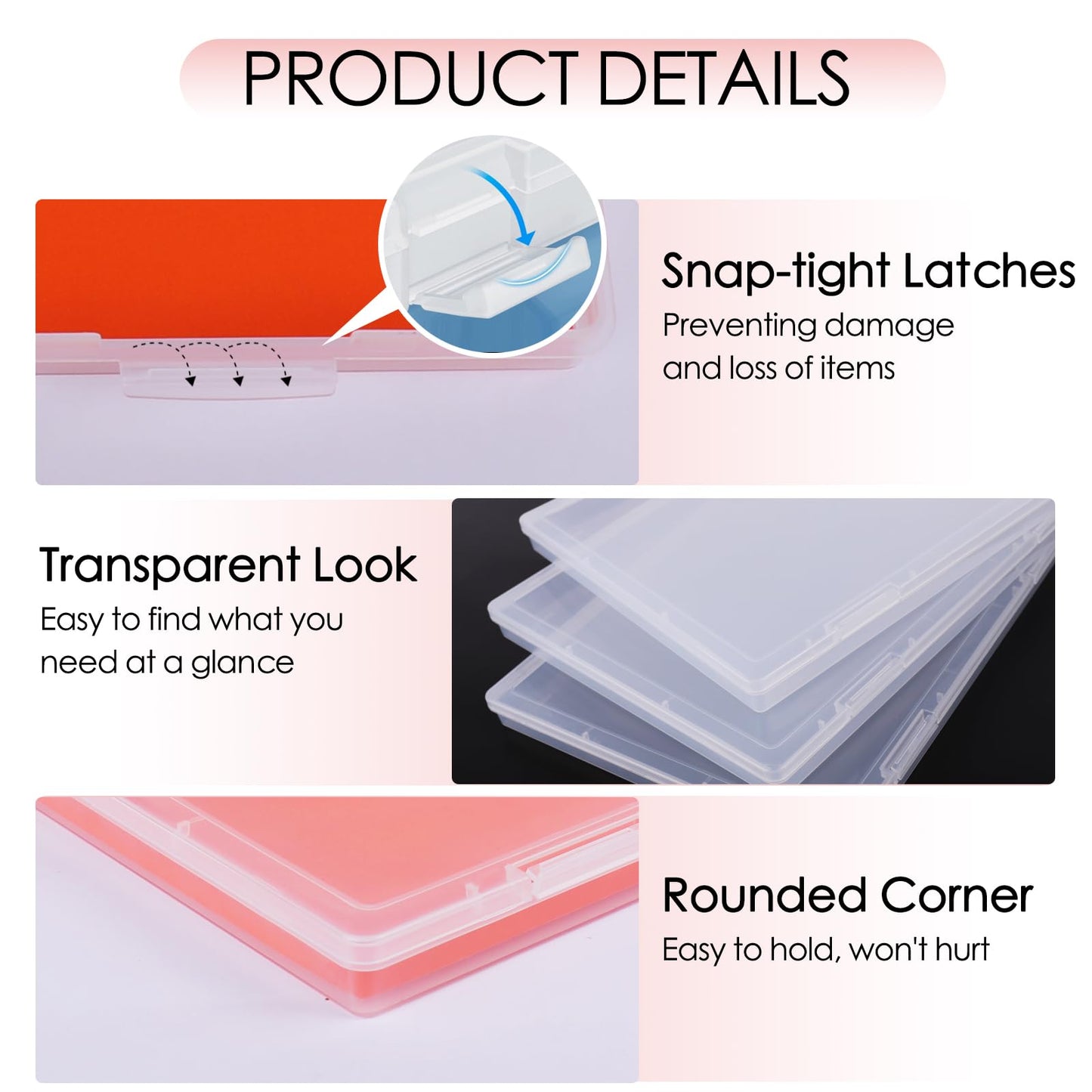 FAAYUCK 6 Pack Photo Storage Box, Fits 8" x 10" Photo, Large Plastic Scrapbook Paper Storage with Snap-Tight Latch, Photo Organizer for Protecting Photos, Crafts, Scrapbooks, Office Supplies, A4 Files