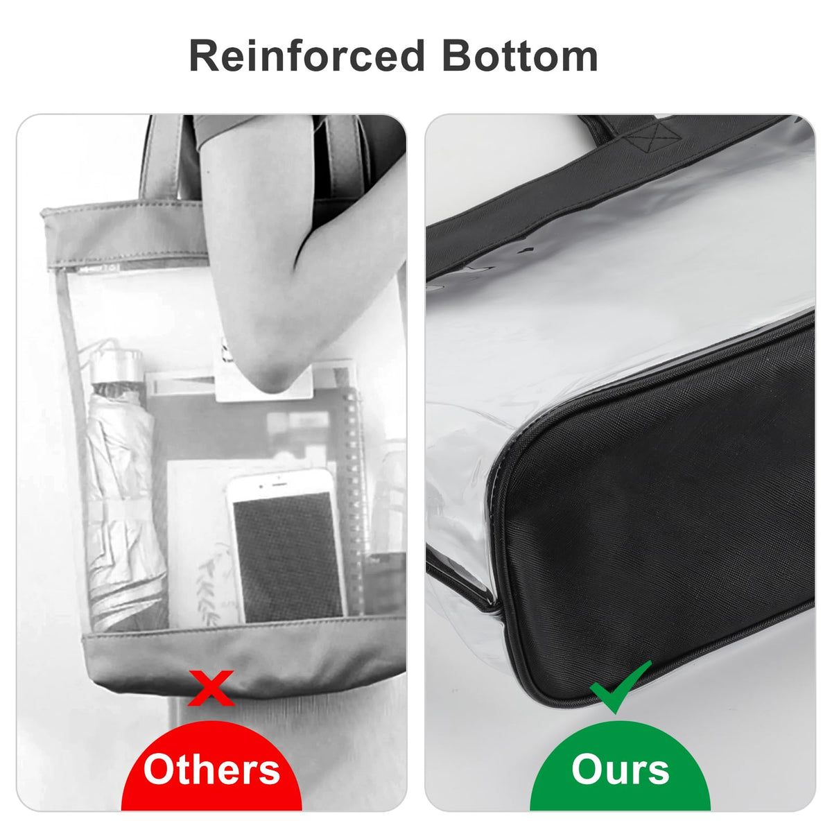SeBUCUOO 12x12 Clear Tote Bag for Stadium Events, Women's Transparent Shoulder Bag with Stadium Approved Size 12x6x12, Black