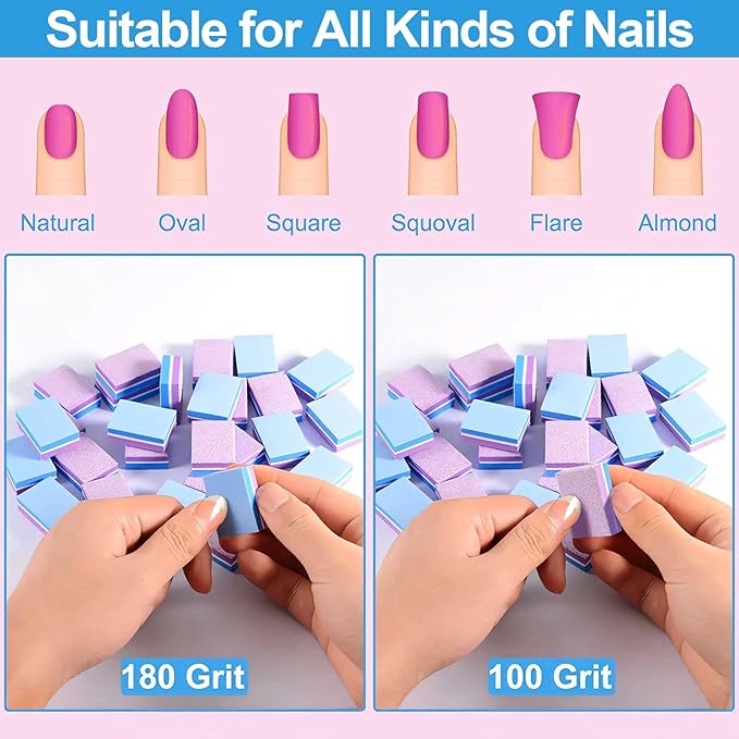 CGBE Buffing Block, Double-Sided Nail Buffing Block, Colorful Sponge Nail Polish Sanding Buffer Strips Nail File Blocks Manicure Tools (Blue-Purple)