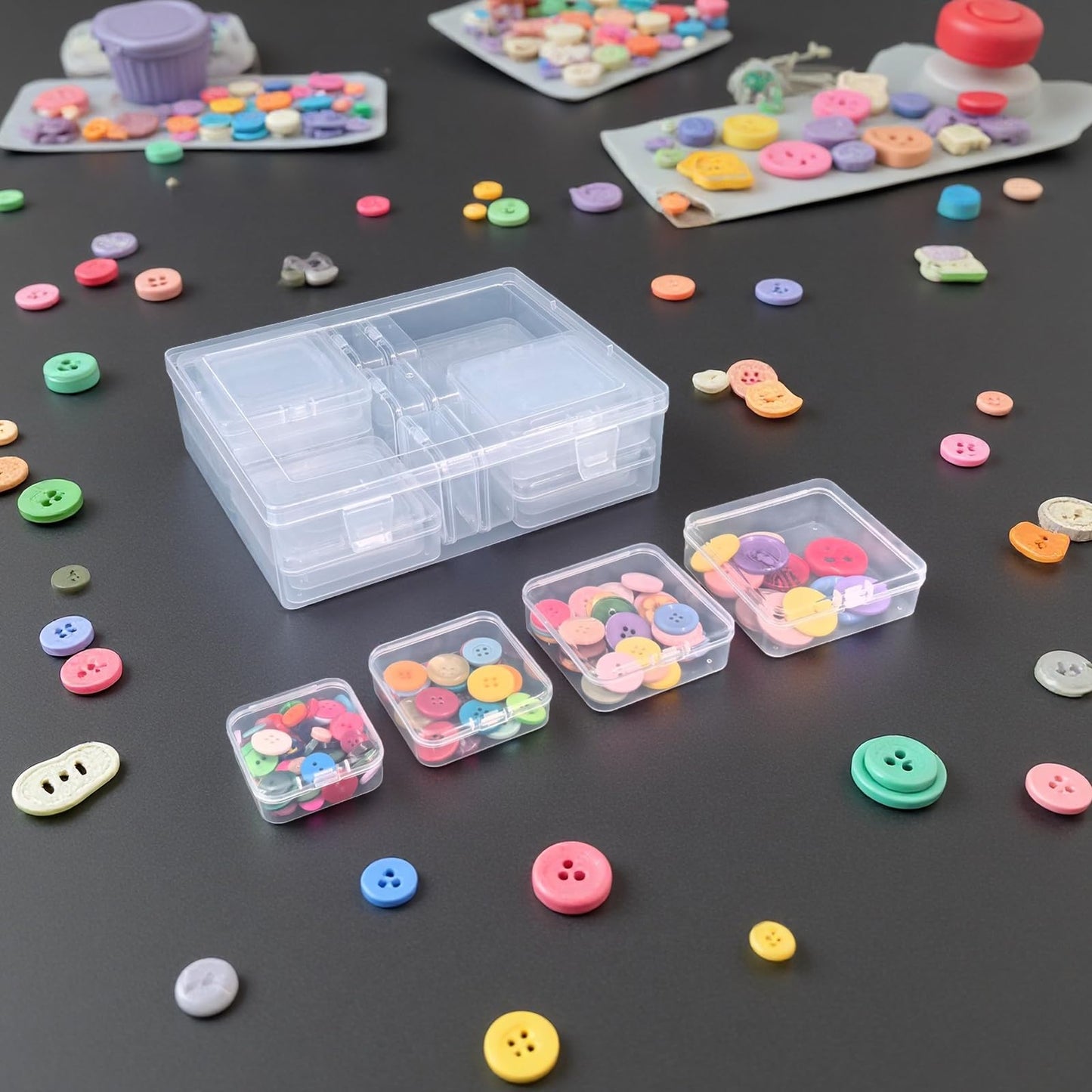 Goodma Small Bead Organizers, 78 Pieces Mixed Sizes Plastic Storage Cases Mini Clear Containers Transparent Rectangle Craft Supply Boxes with Hinged Lid