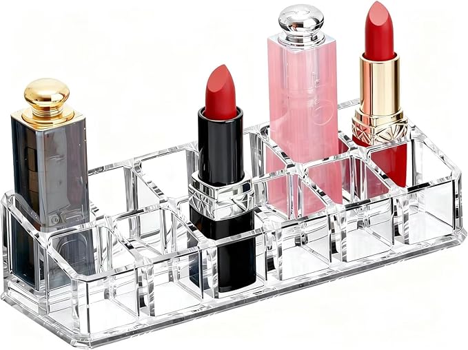 Clear Acrylic Lipstick Lip Gloss Organizer 12 Slots Comestic Display Holder for Nail Polish Essential Oil