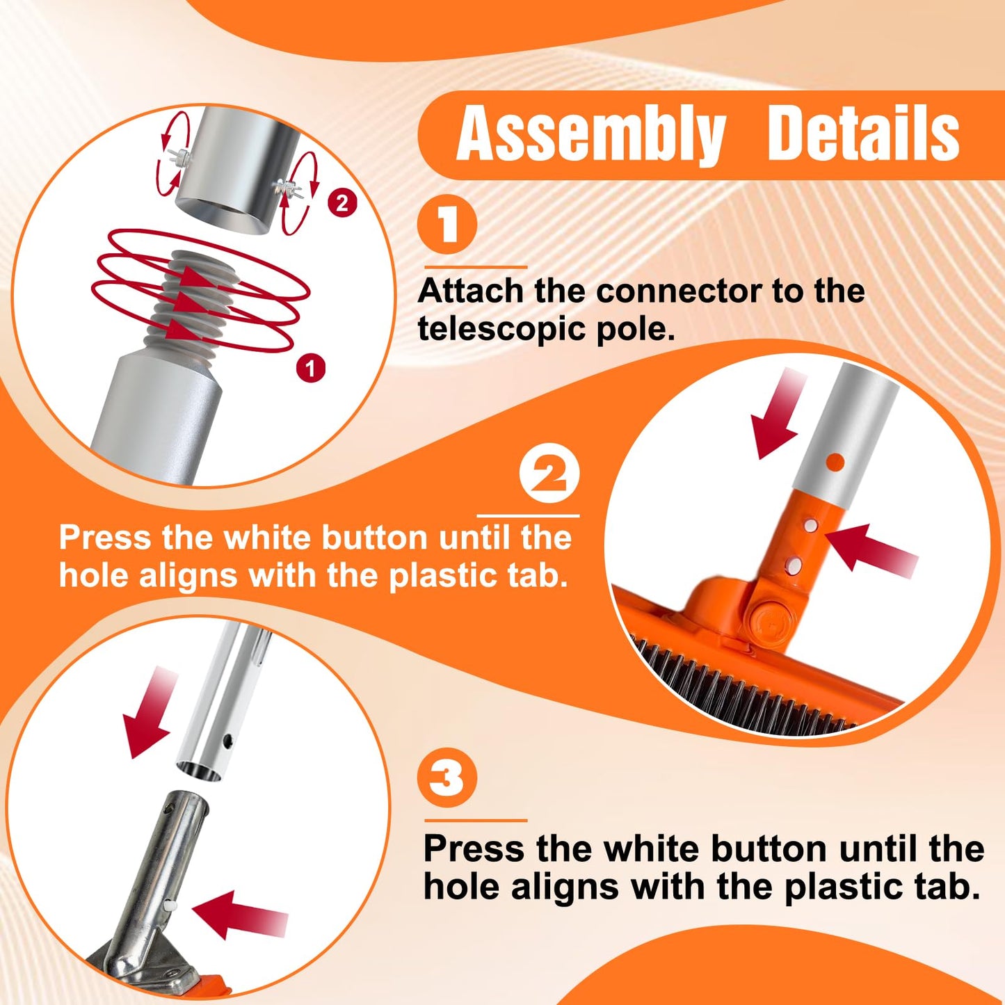 LAANPOLE 4-in-1 Pool Brush with Pole, Heavy Duty 18" Pool Brush Head, 5" Stainless Steel Brush and Hand-Held Pool Scrub Brush for Inground & Above Ground Pools, Pool Scrubber Brush with 16FT Pole