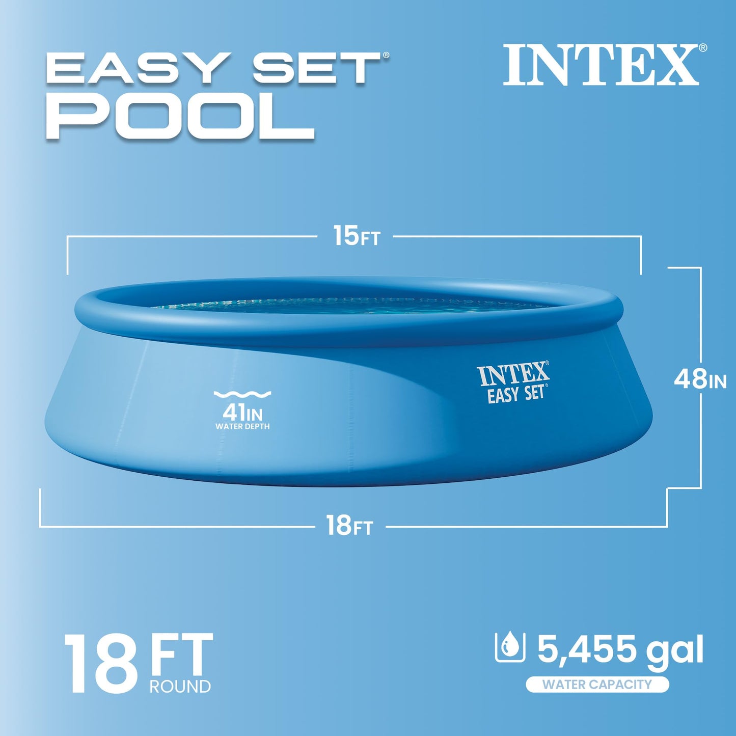 INTEX Easy Set 18 ft x 48in Above Ground Pool Set, Round Inflatable Swimming Pool with 1500 GPH Cartridge Filter Pump, Ladder, Cover, & Ground Cloth
