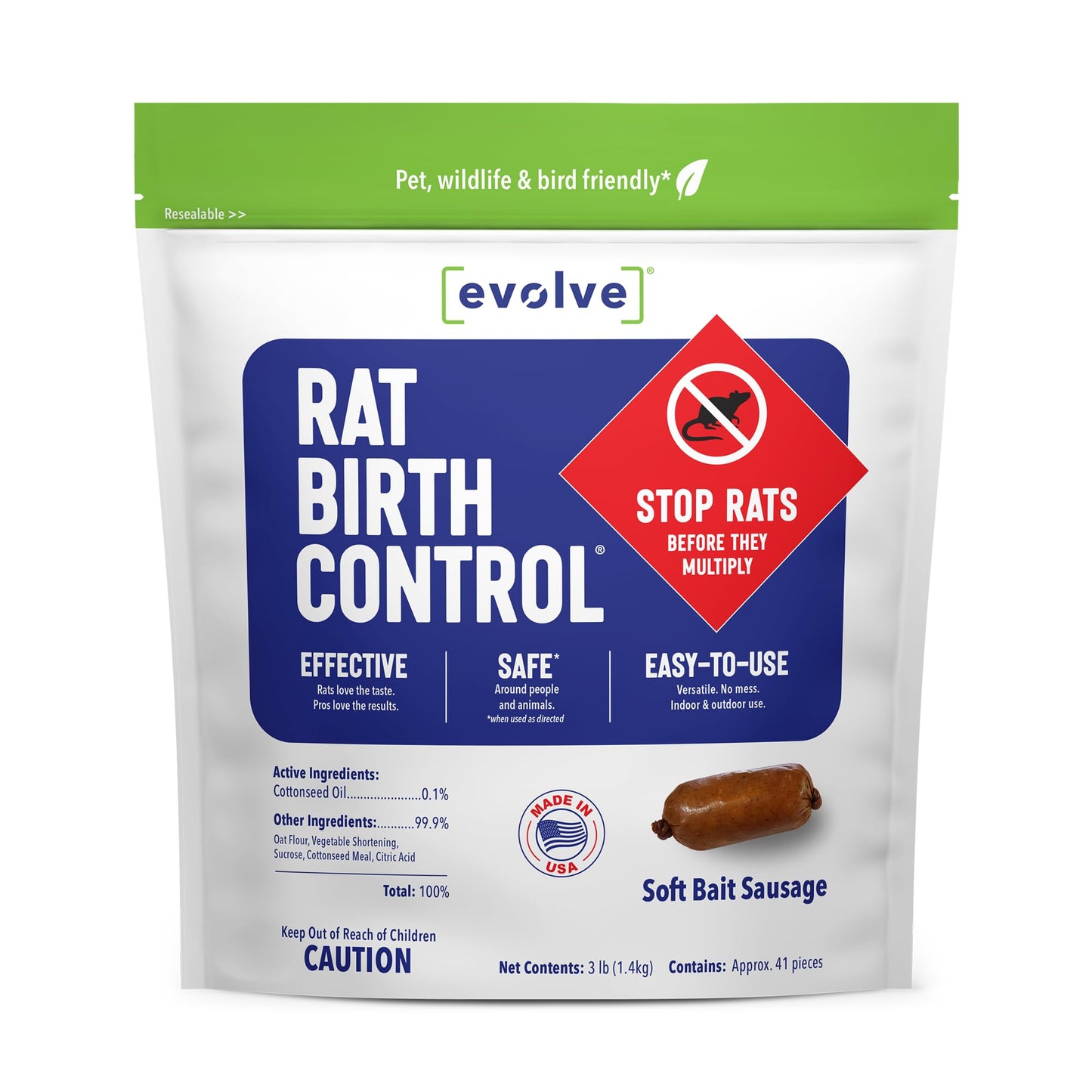 Evolve Rat Birth Control Soft Bait Sausages – 3 lbs | Scientifically Proven Rat Population Control | Not a Poison, Long-Term Population Management (Packaging May Vary)