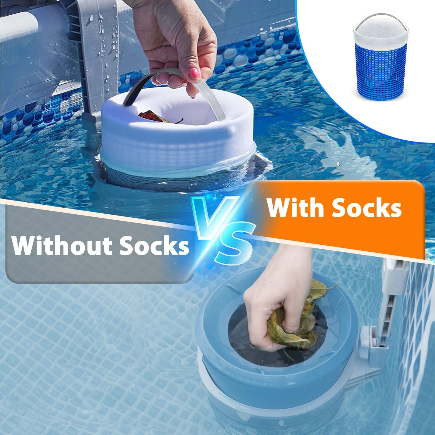 ROMIVO Above Ground Pool Skimmer with 10 PCS Skimmer Socks, Floating Pool Surface Skimmer Basket for Above Ground Pool, Compatible with Intex Inflatable Pools, Efficiently Removes Leaves Debris